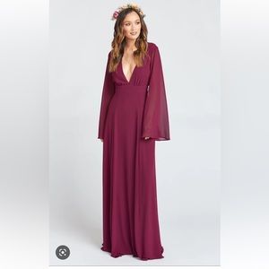 Show Me Your Mumu, medium, burgundy or merlot color. Length hemmed slightly.
